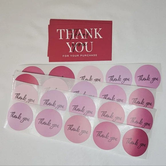 80 Piece Hot Pink Shipping Set - Poly Mailers, Thank You Cards, Stickers NEW - Picture 3 of 7